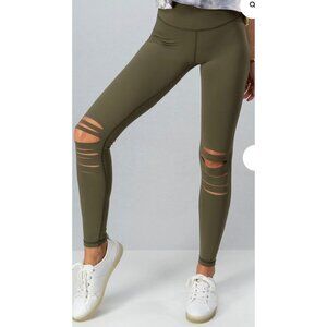 Halara Cut Front High Waisted Tummy Control Active Leggings Sz Small Army Green